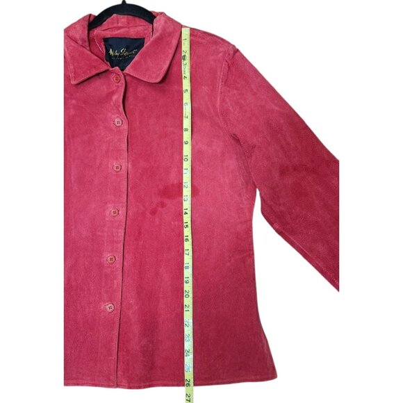 Ashley Stewart Real Leather Jacket Women’s Size 14 Red Suede Button Front Coat - Picture 9 of 11